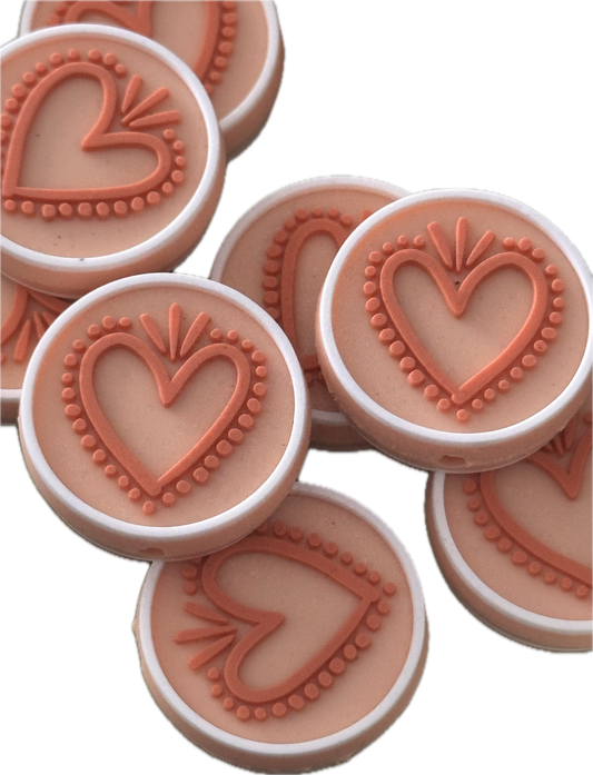 Heart focal beads/ beadable pen/ Silicone bead/ keychain bead/Valentines Day hearts/ boho/ doodle