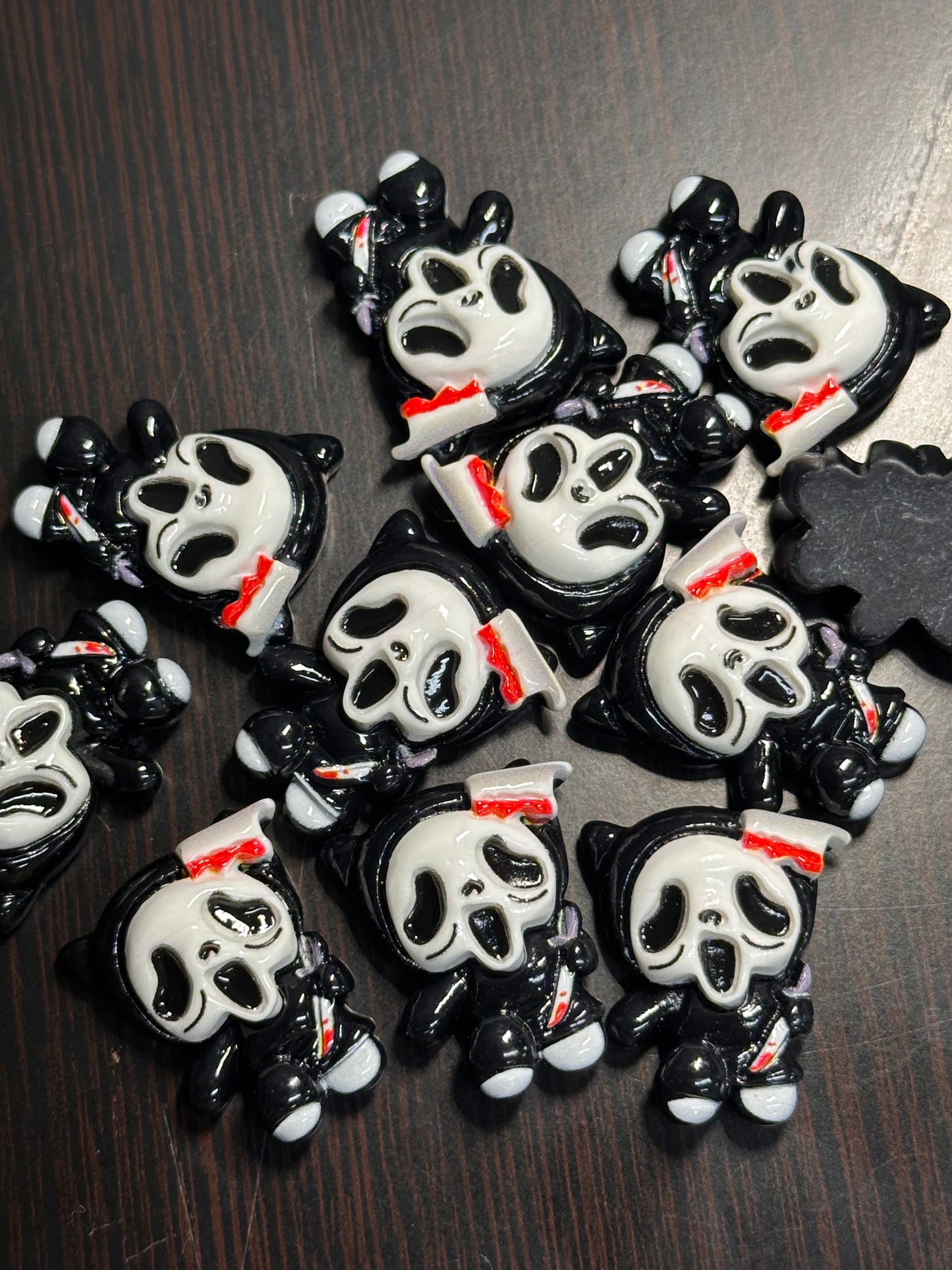 Set of 5 Glue On Resin Halloween Charms – Ghost Mask Flat Back Embellishments for DIY Crafts