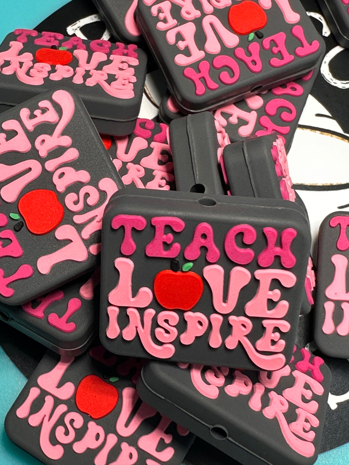 Teach Love Inspire Apple School Teacher Focal Bead/ beadable pen/ Silicone bead/ keychain bead/ teach