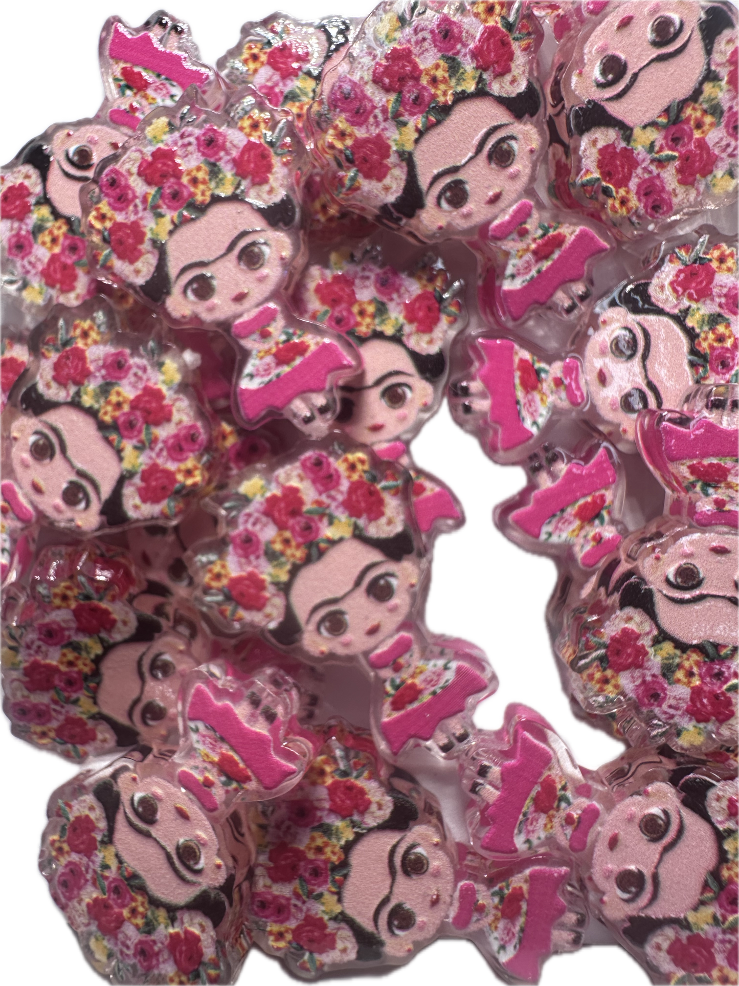Mexican Lady artist acrylic focal bead- set of 2/ focal bead/ pen beading / keychain bead / Colorful Woman