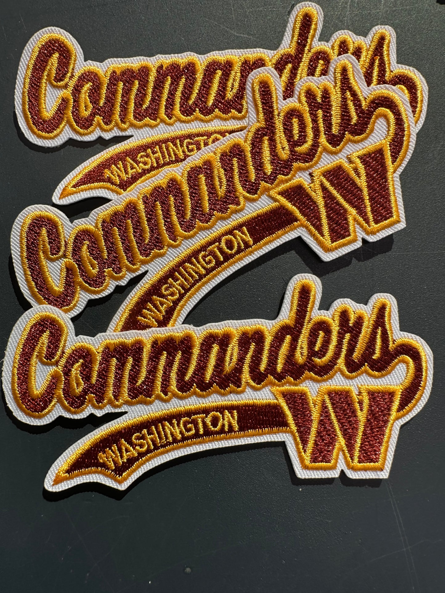WASHINGTON COMMANDERS EMBROIDERED IRON ON PATCH/ SIZE APPROX 4" x 2"/ QUALITY MATERIAL/FABRIC PATCH/ FOOTBALL TEAM