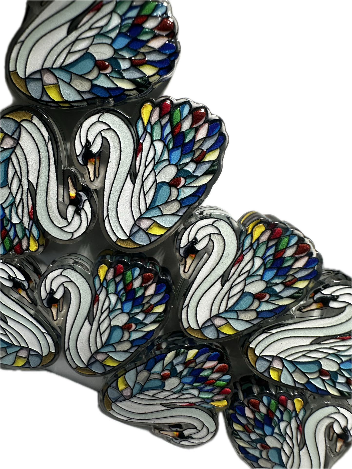 Colorful mosaic swan acrylic focal bead- set of 2/ focal bead/ pen beading / keychain bead / bird/ fairytale