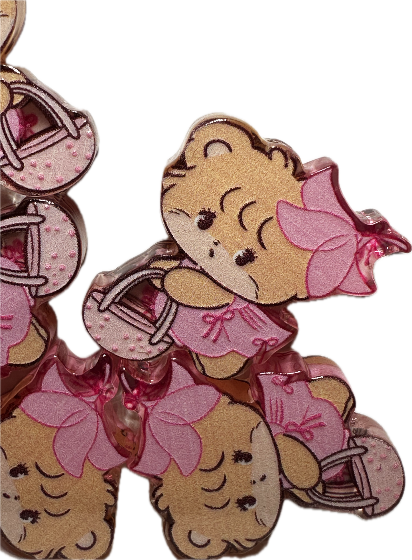 Teddy bear in pink dress acrylic focal bead- set of 2/ focal bead/ pen beading / keychain bead/basket