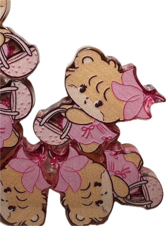 Teddy bear in pink dress acrylic focal bead- set of 2/ focal bead/ pen beading / keychain bead/basket