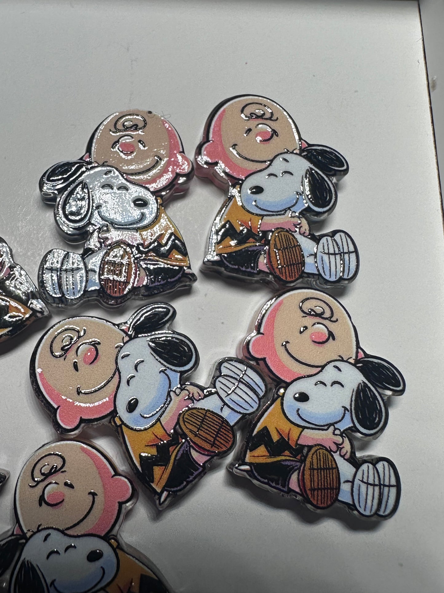 Boy with his dog acrylic focal bead- set of 2/ focal bead/ pen beading / keychain bead / white dog with black ears/ mans bestfriend