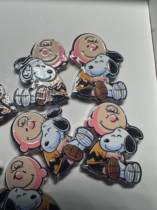 Boy with his dog acrylic focal bead- set of 2/ focal bead/ pen beading / keychain bead / white dog with black ears/ mans bestfriend