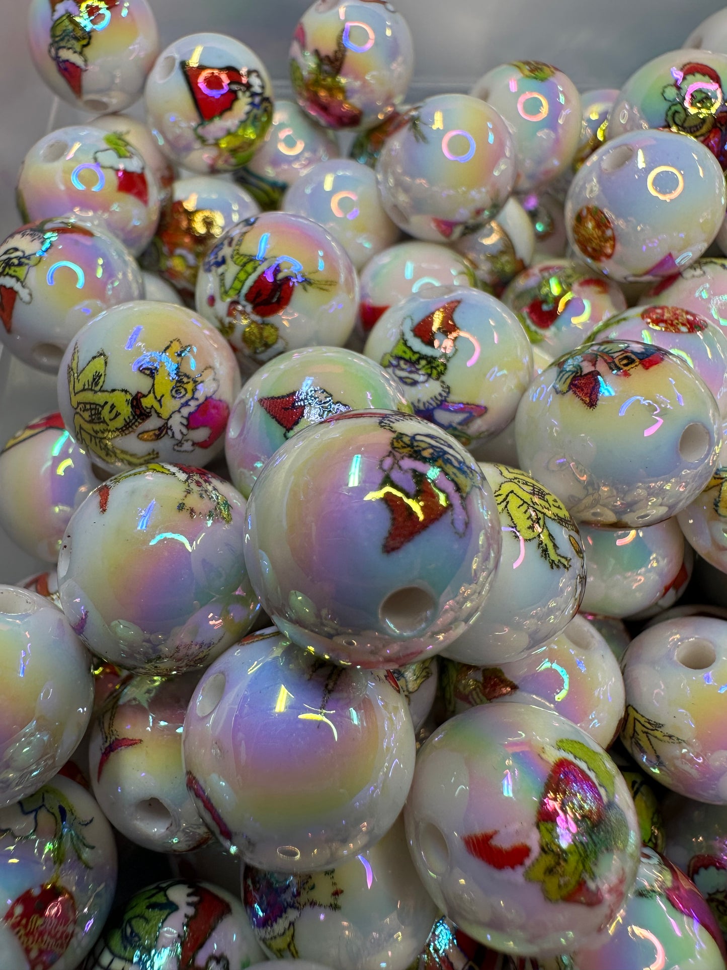 Acrylic white beads with Christmas designs on them included/ Bead/ beadable pen/ keychain bead/ Christmas bead/ Ten (10) beads/16mm (Copy)