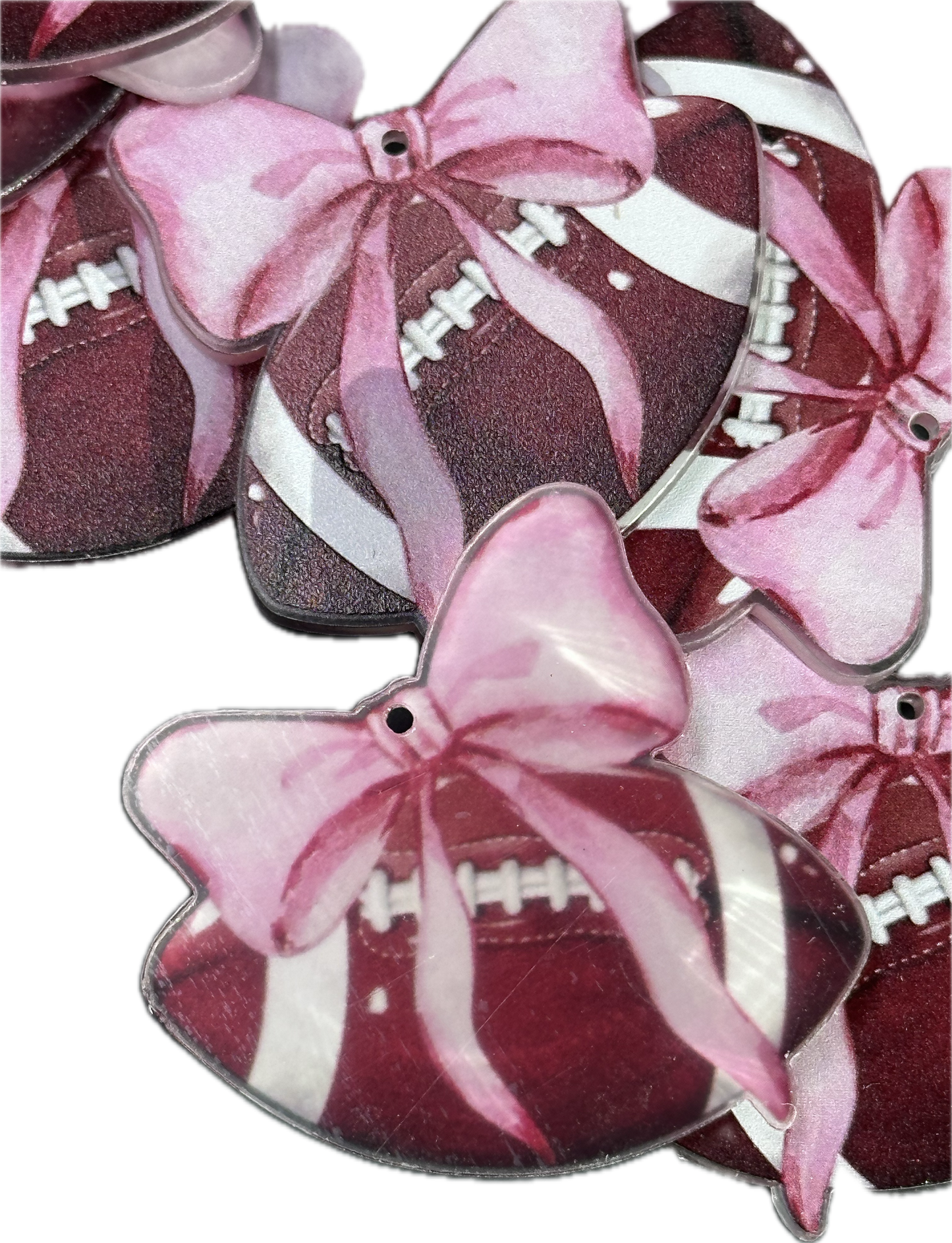 Pink Bow Football Acrylic Charm – Cute Sports Pendant(set of 5)