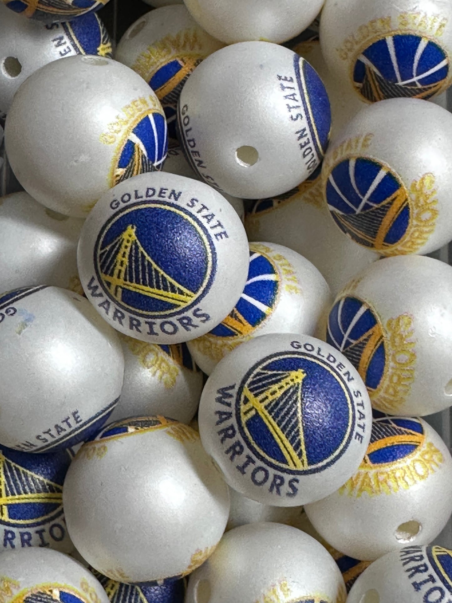 Golden State Warriors 16mm Sports Print Beads • Set of 10 • Great for Pens, Keychains & Crafts- basketball