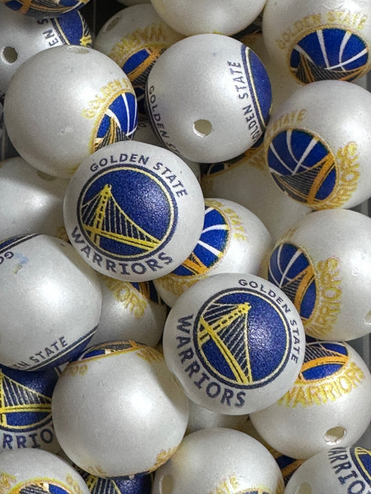 Golden State Warriors 16mm Sports Print Beads • Set of 10 • Great for Pens, Keychains & Crafts- basketball