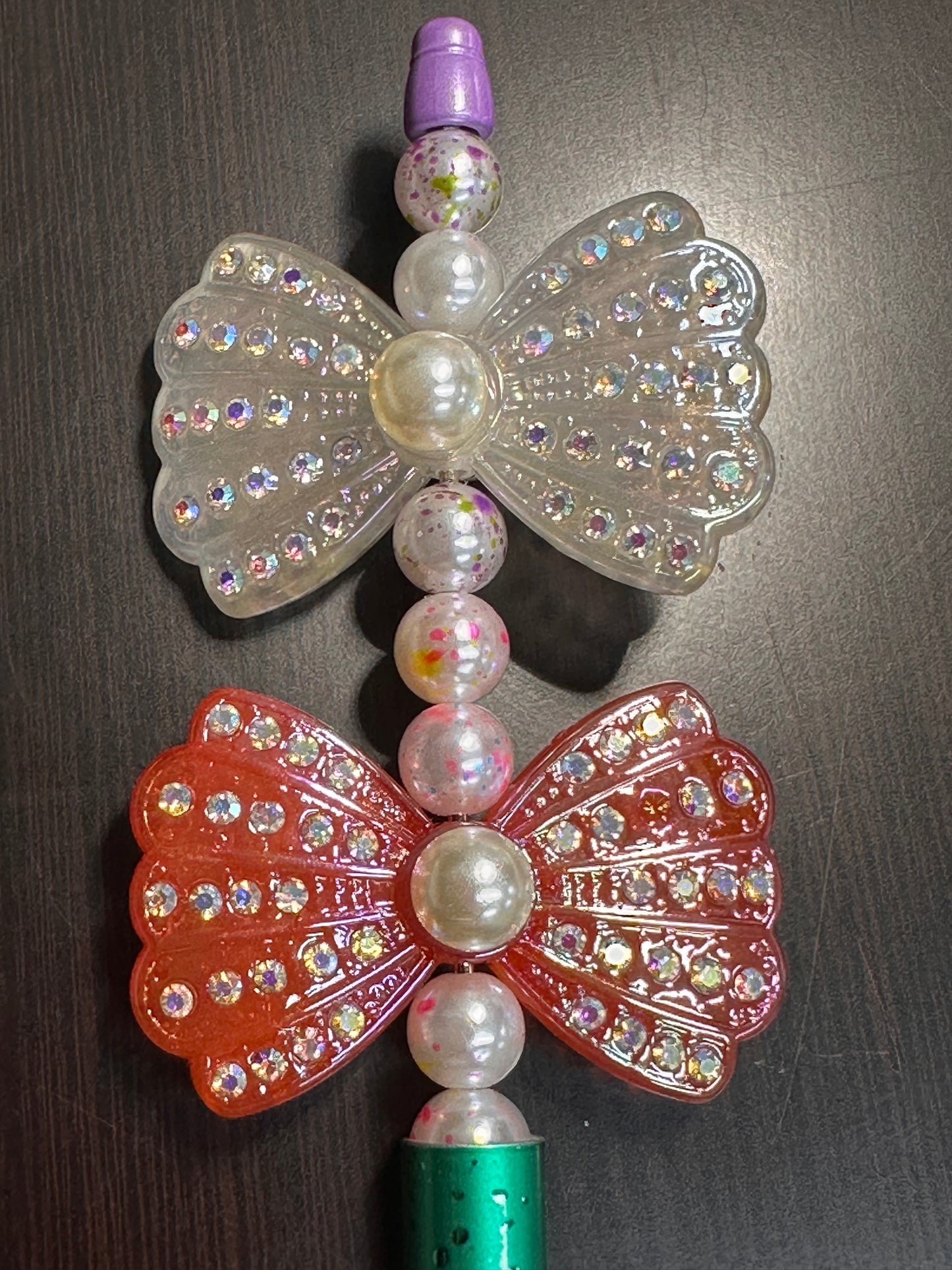 Large fancy bowties with rhinestones and pearls- set of 3/ same on both sides/ beadable pen/ keychain bead/bow beads/UV coated/ 33mmx55mm