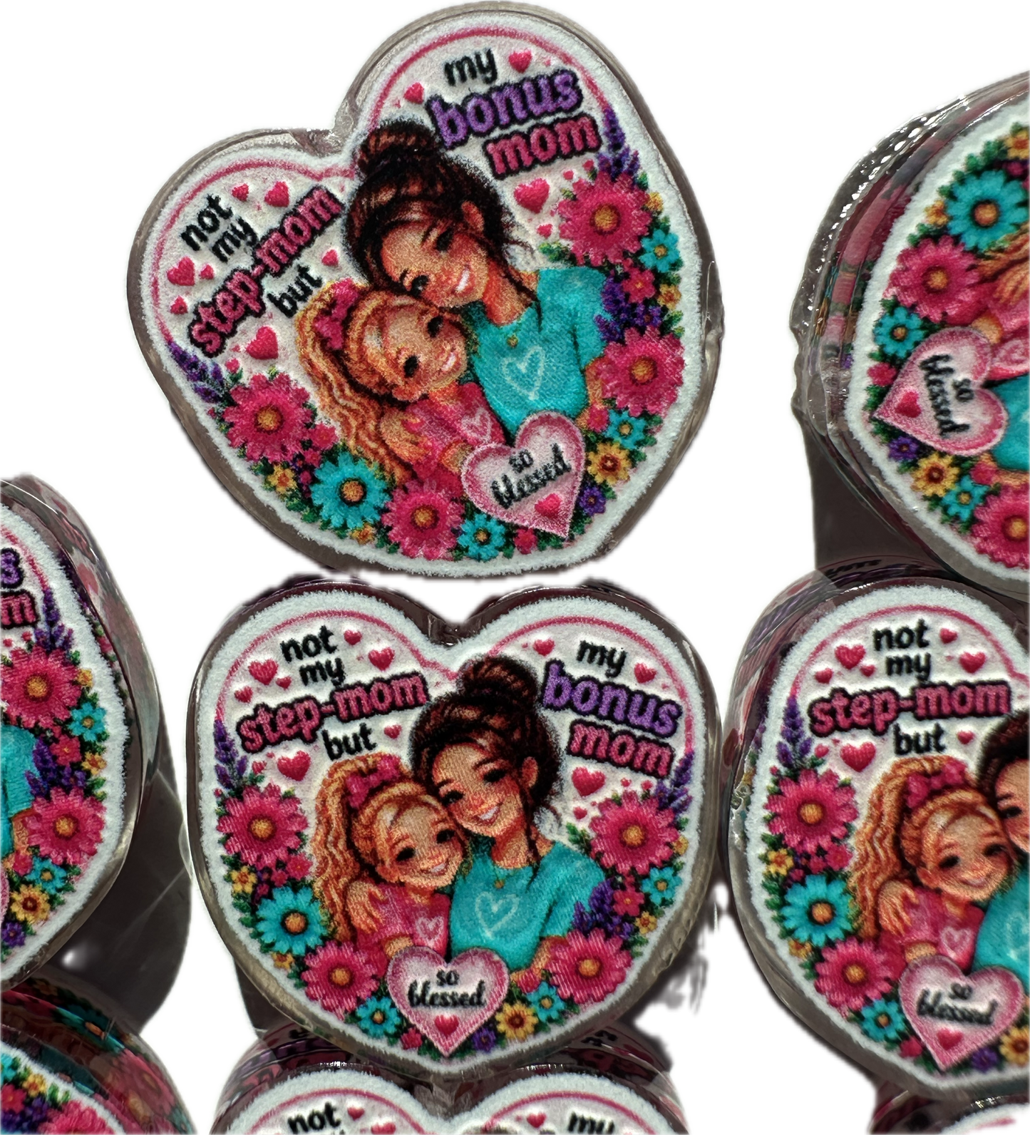Bonus Mom - Step Mom acrylic focal bead- set of 2/ focal bead/ pen beading / keychain bead/ GREERandCOMPANY designed focal bead