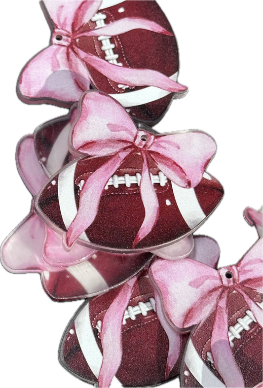 Pink Bow Football Acrylic Charm – Cute Sports Pendant(set of 5)