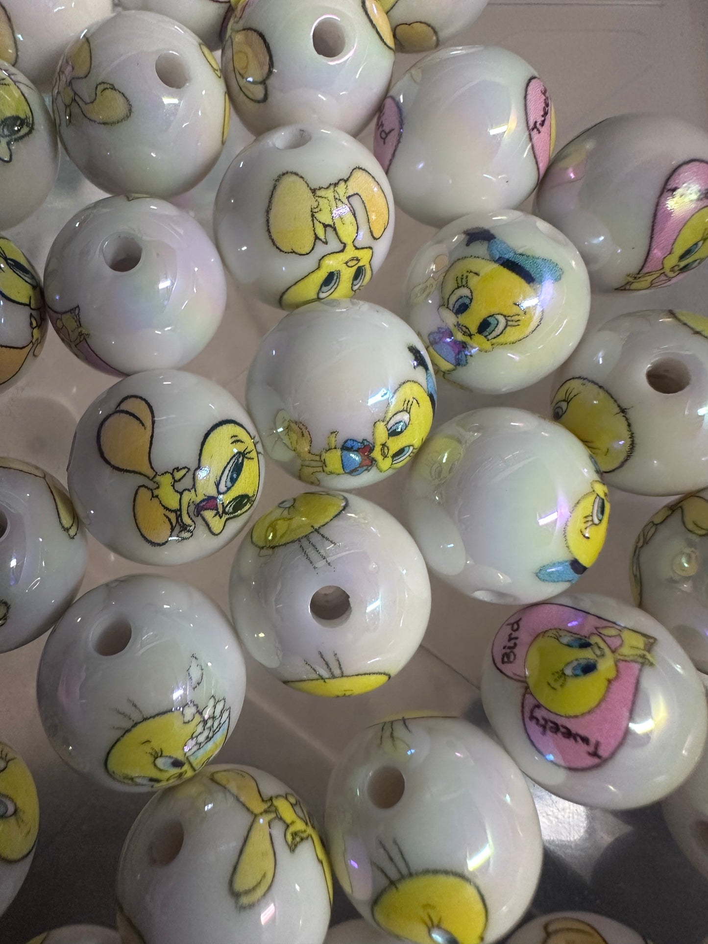 Yellow bird round beads/ Ten (10) included/16mm Bead/ beadable pen/ jewelry/ keychain/