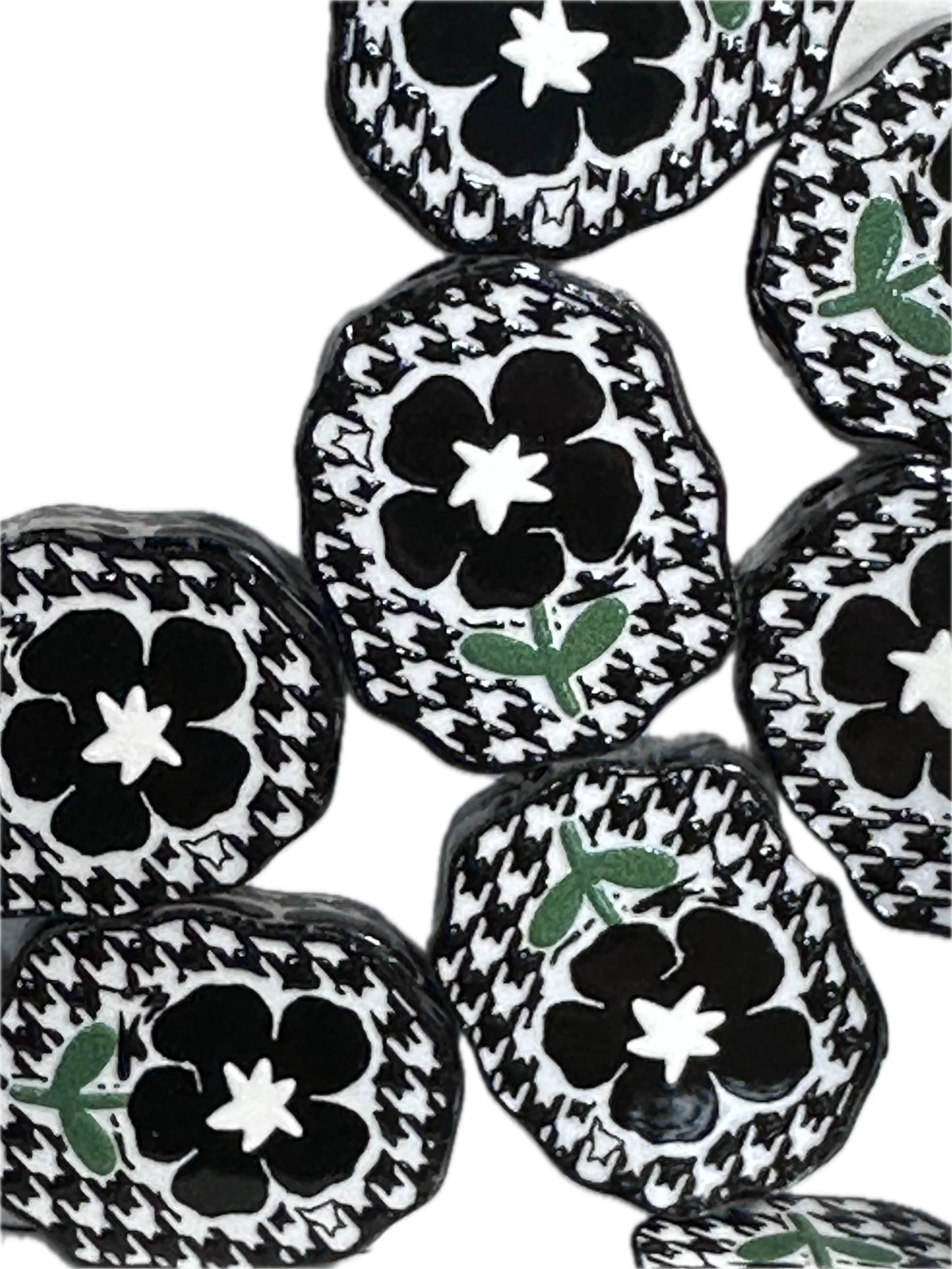 Black daisy houndstooth acrylic focal bead- set of 2/ focal bead/ pen beading / keychain bead/