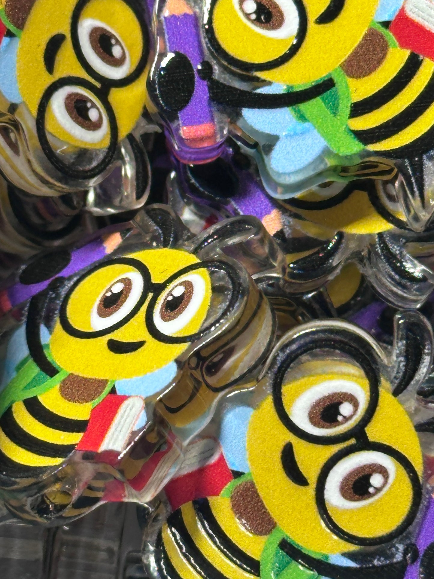 Yellow Teacher Bee acrylic focal bead- set of 2/ focal bead/ pen beading / keychain bead/ Summer/Bee