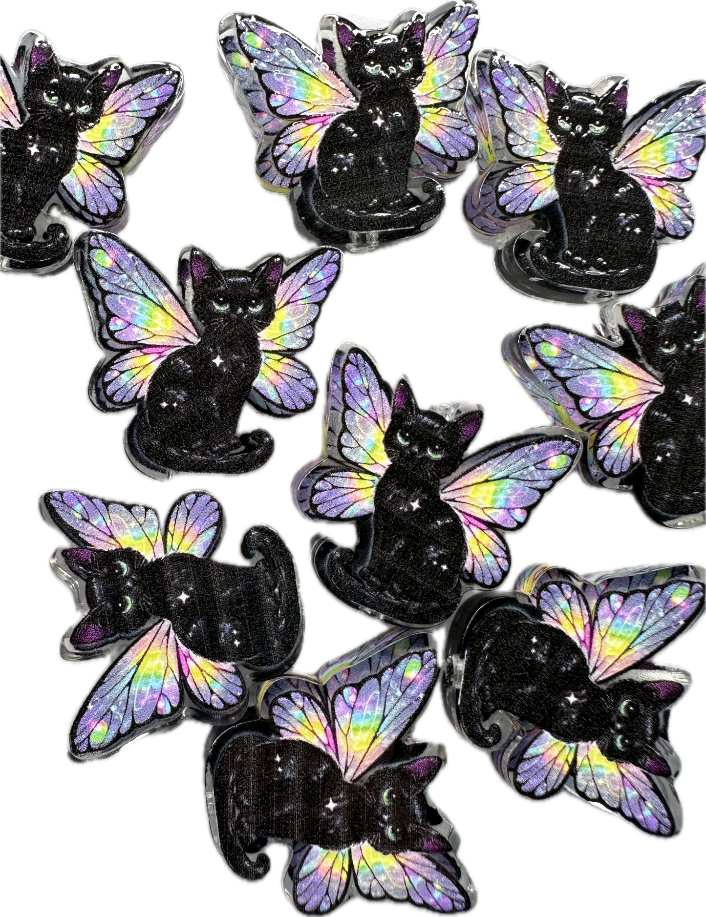 Black cat with wings acrylic focal bead- set of 2/ focal bead/ pen beading / keychain bead / angel cat/ butterfly wings