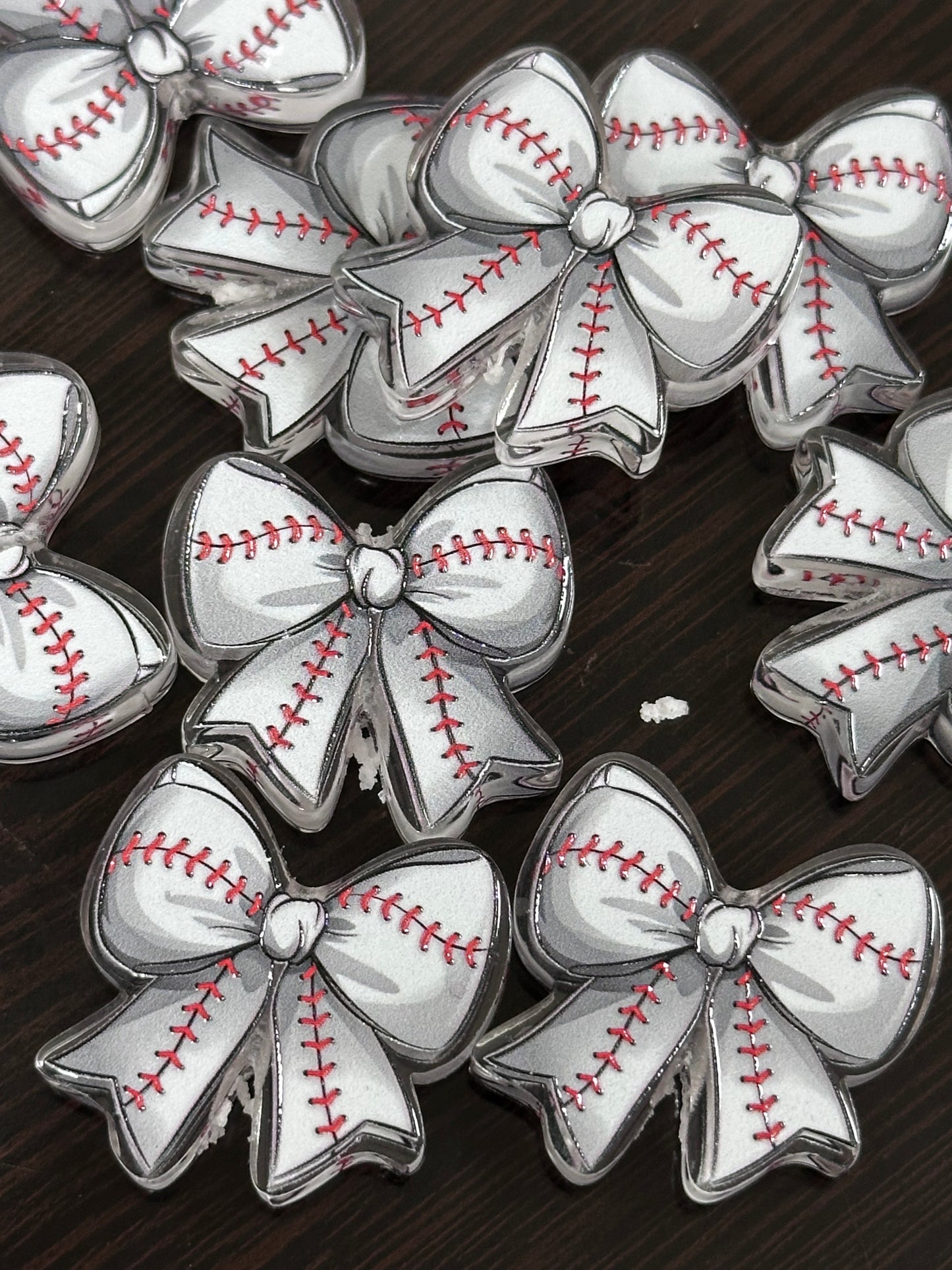 Baseball Bow acrylic focal bead- set of 2/ focal bead/ pen beading / keychain bead /