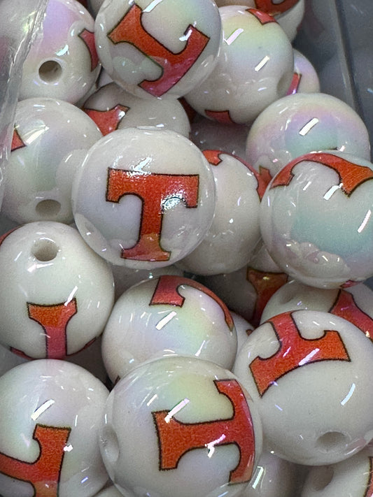 University of Tennessee 16mm Sports Print Beads • Set of 10 • Great for Pens, Keychains & Crafts-
