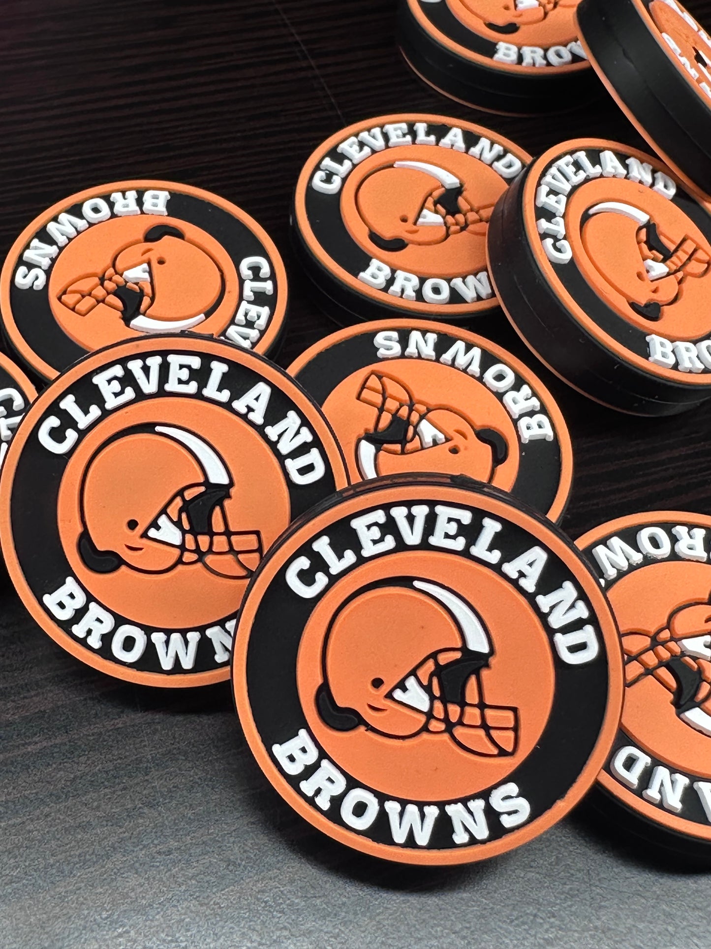 Football team Browns focal bead / football / round silicone bead/ style #3