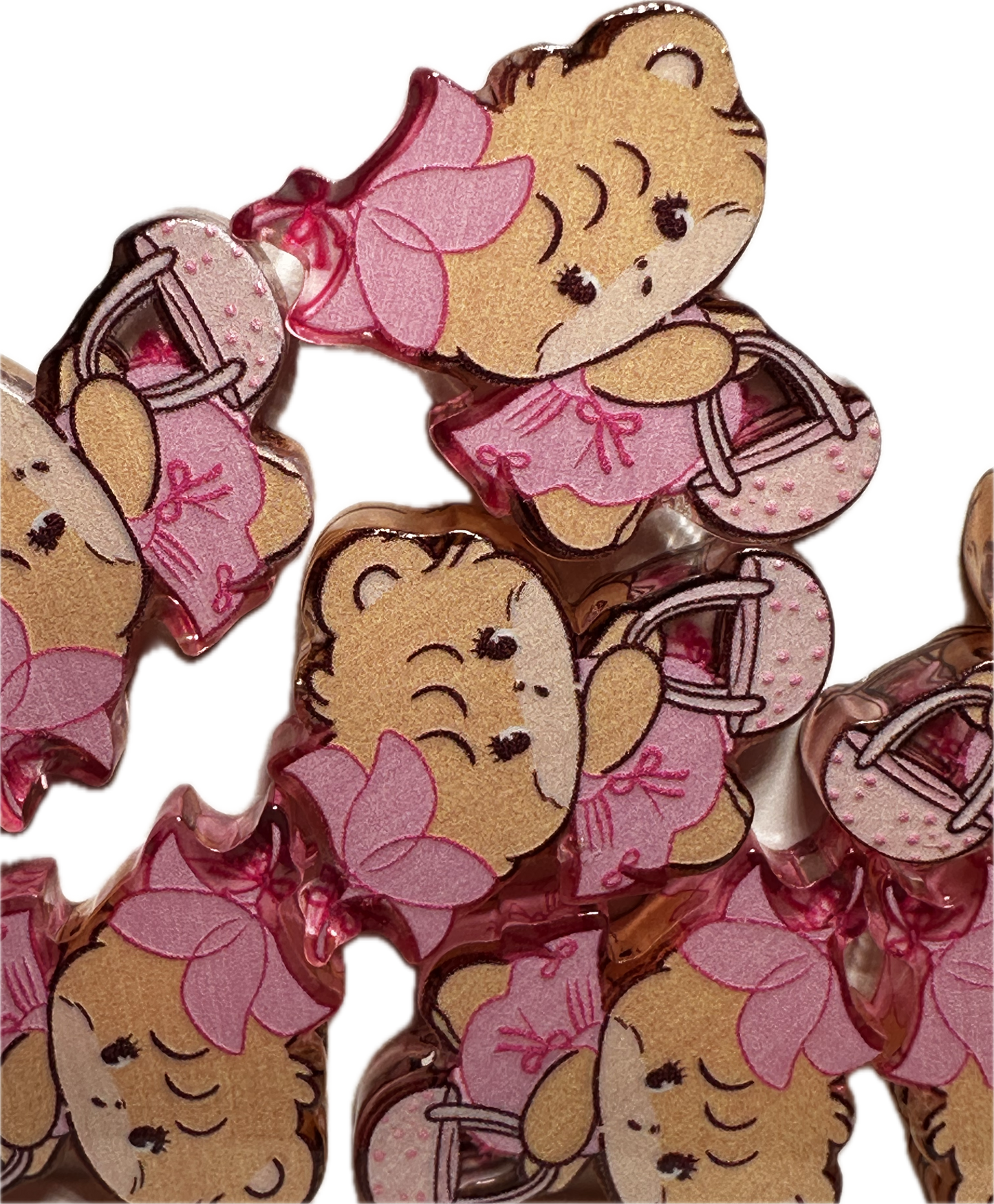 Teddy bear in pink dress acrylic focal bead- set of 2/ focal bead/ pen beading / keychain bead/basket