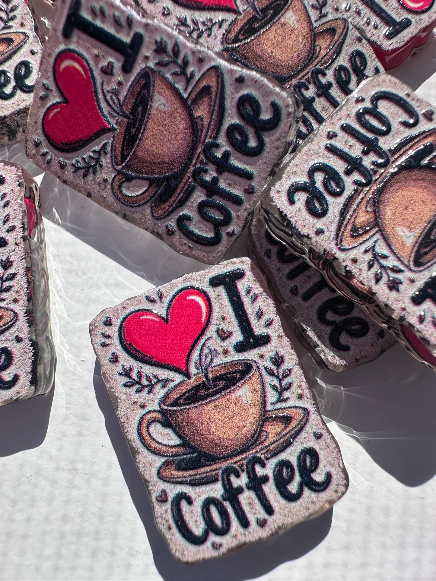 I love coffee acrylic focal bead- set of 2/ focal bead/ pen beading / keychain bead