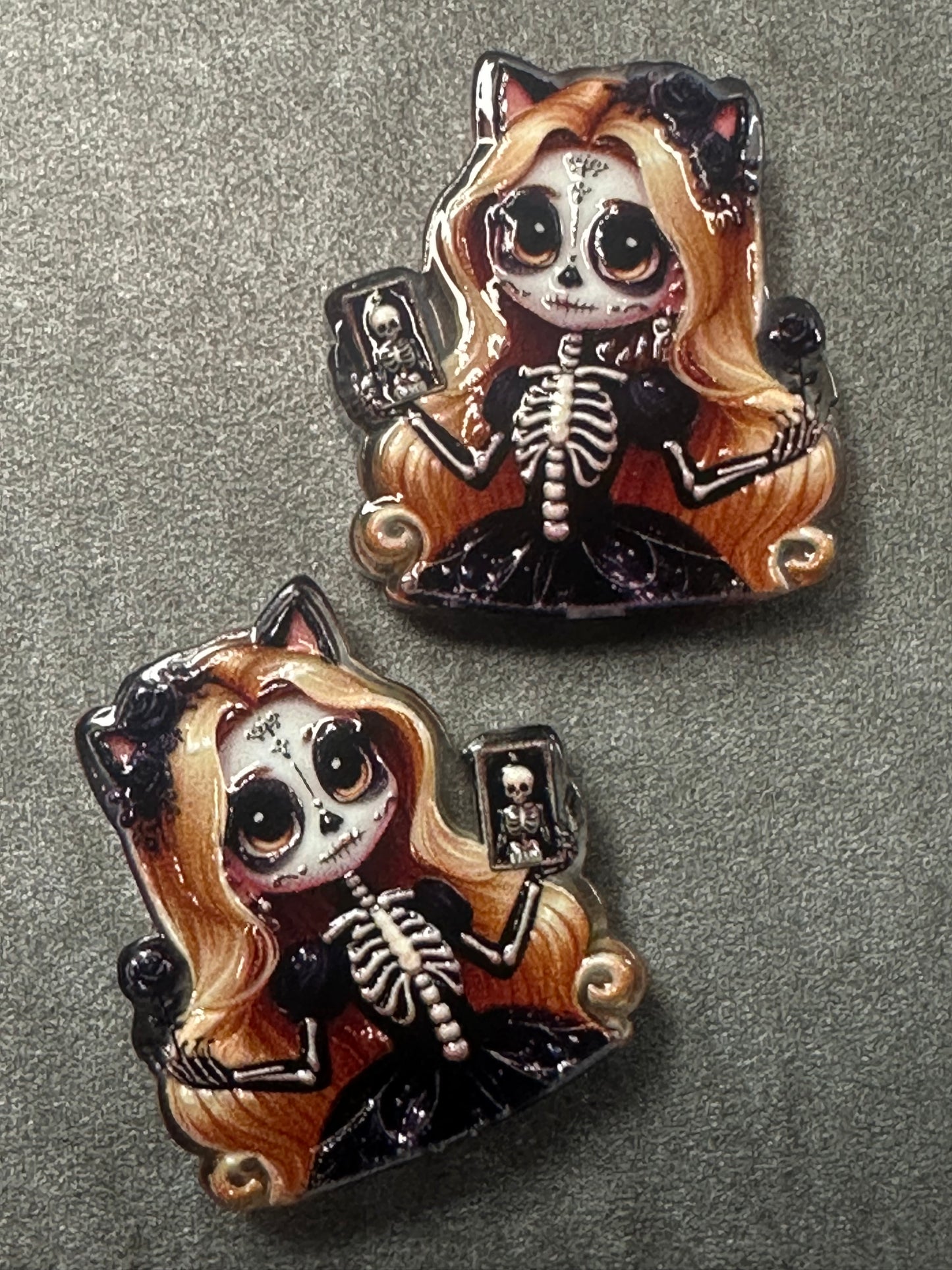 Halloween sugar skull acrylic focal bead- set of 2/ focal bead/ pen beading / keychain bead/ day of the dead