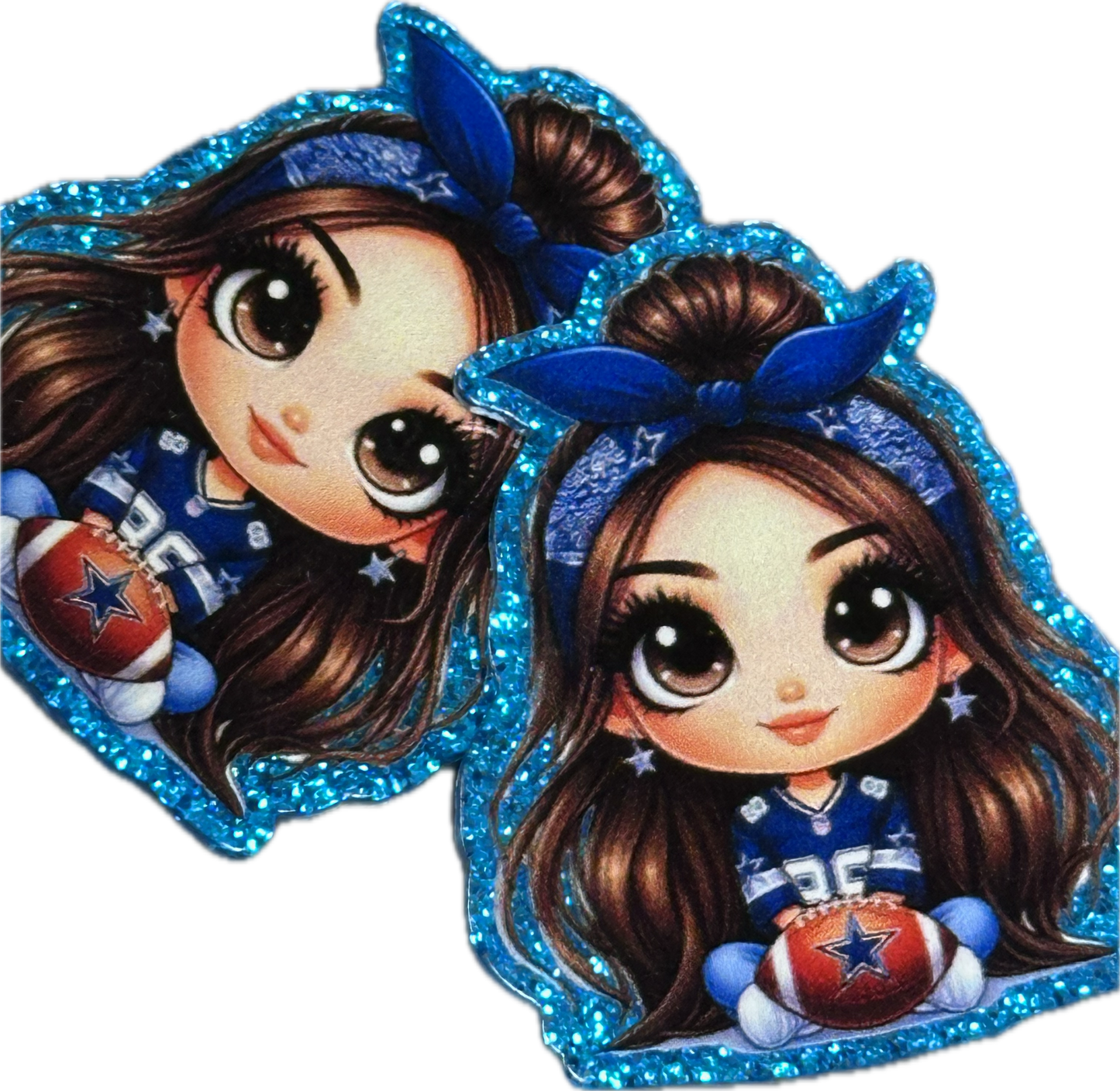 Cowboys Girl holding football with a star on it -set of two (2) Badge Reel acrylic pieces/ cute print/ badge reel/ DIY keychain