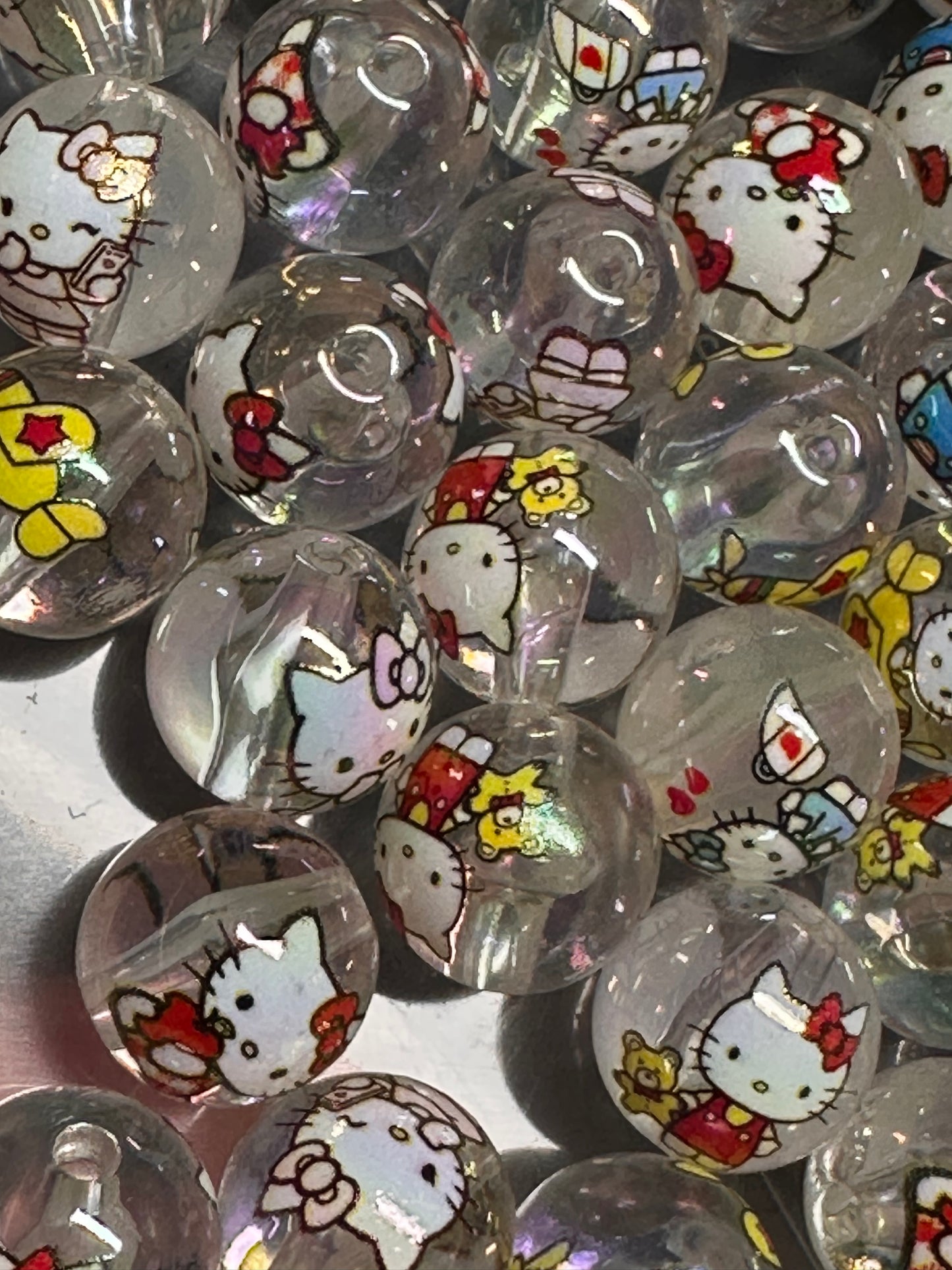 Ten (10) clear cat beads/ round shaped beads/ pen beading beads / keychain beads/ DIY/ 16mm/ cat/