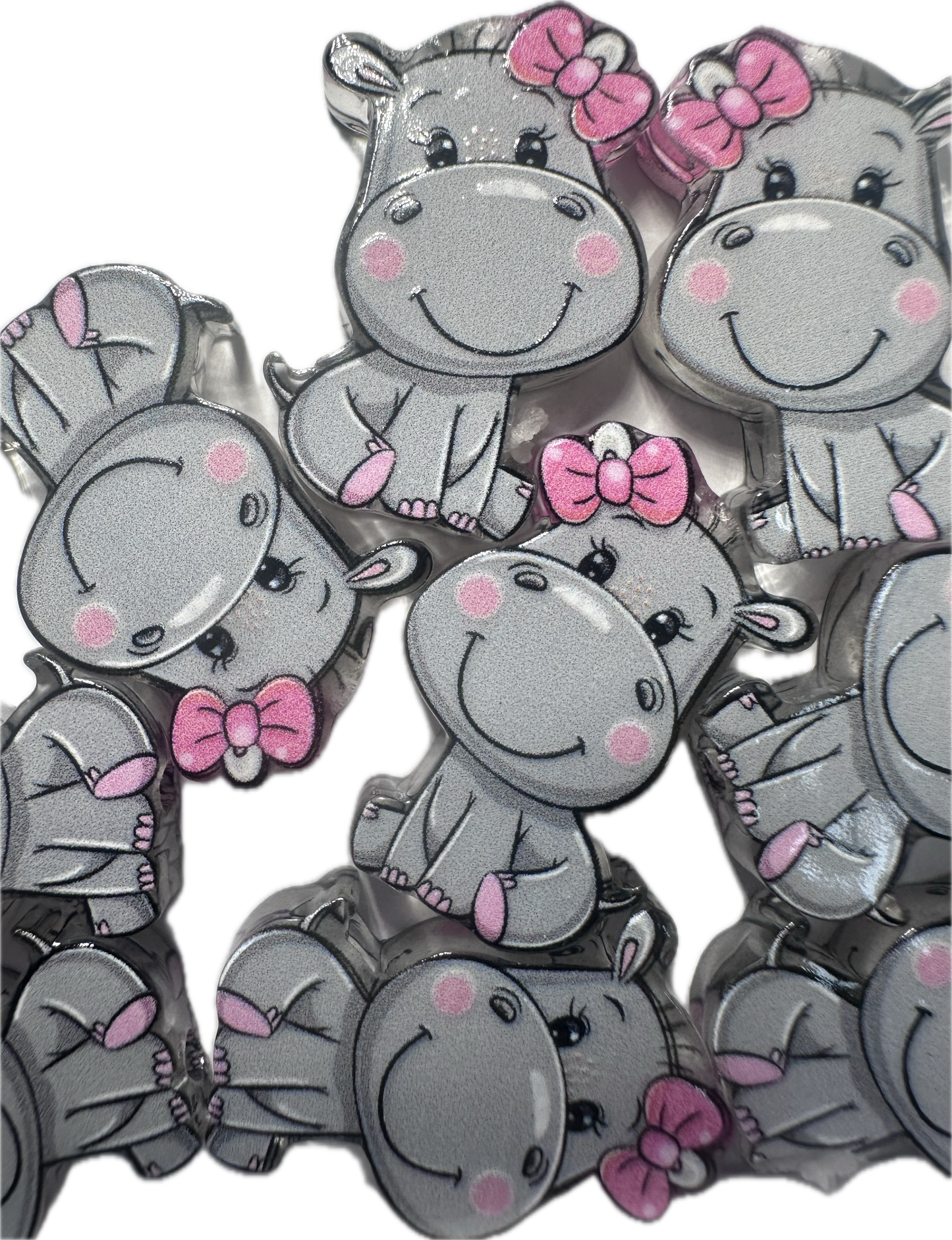 Hippo with bow acrylic focal bead- set of 2/ focal bead/ pen beading / keychain bead/