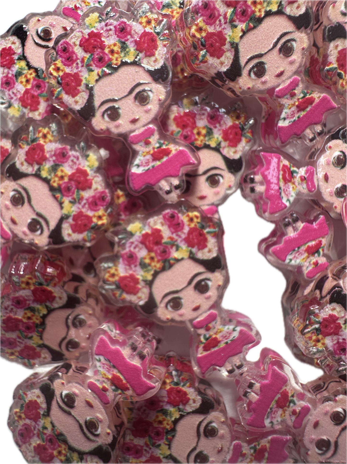 Mexican Lady artist acrylic focal bead- set of 2/ focal bead/ pen beading / keychain bead / Colorful Woman