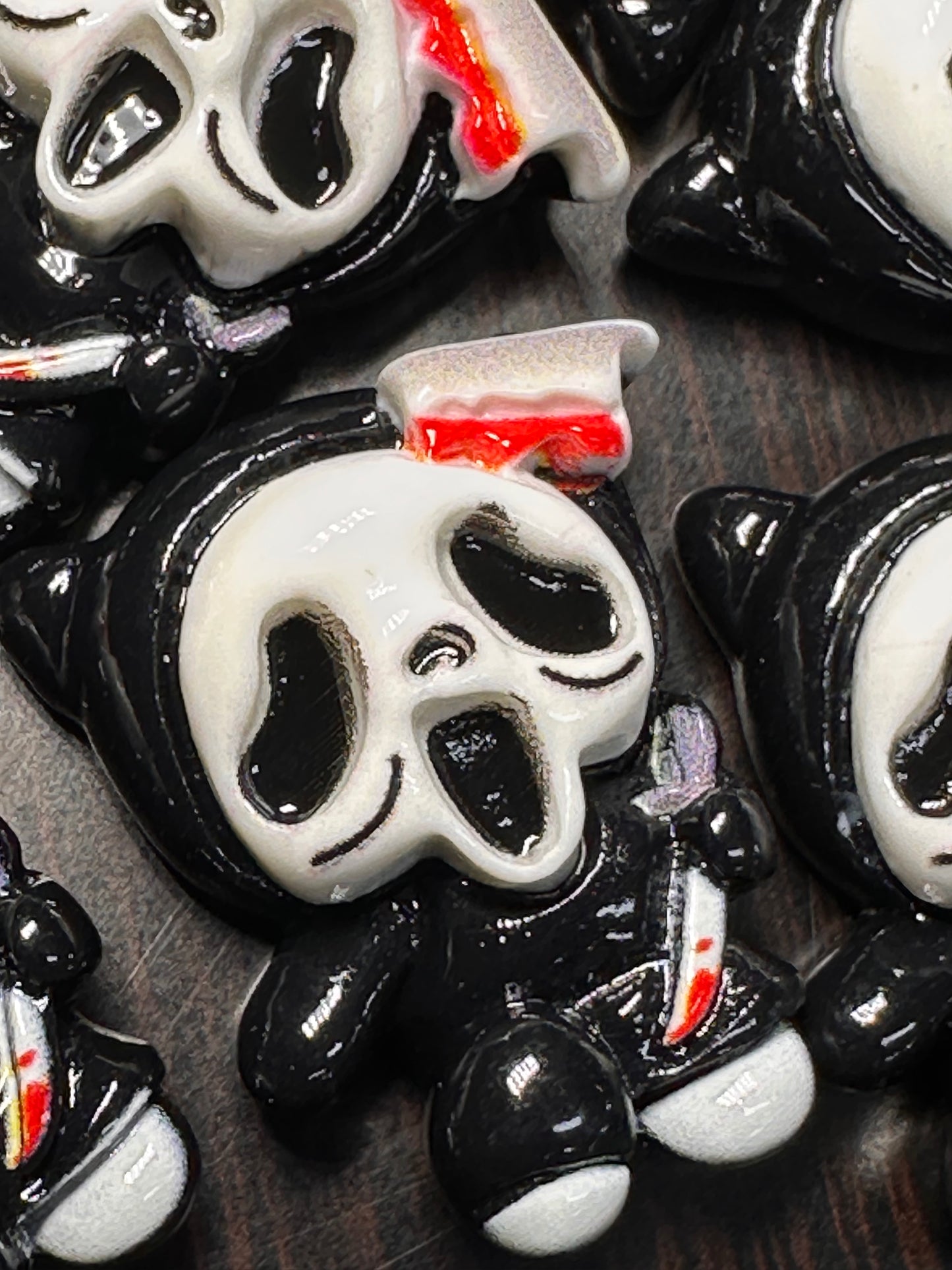 Set of 5 Glue On Resin Halloween Charms – Ghost Mask Flat Back Embellishments for DIY Crafts