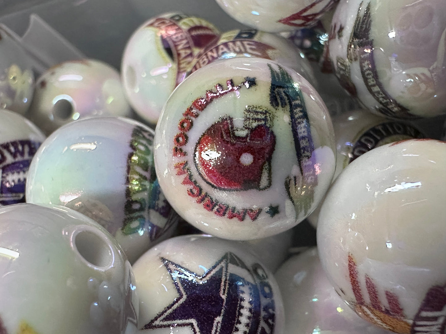 Football Sports 16mm Sports Print Beads • Set of 10 • Great for Pens, Keychains & Crafts-