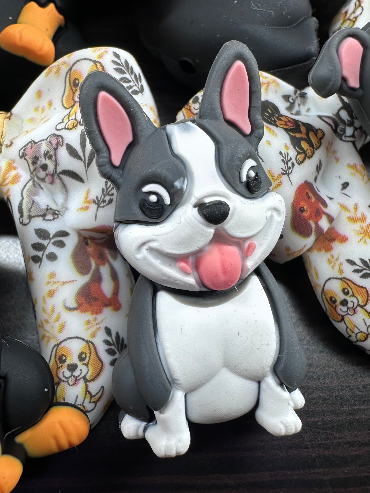 3D Dog silicone focal beads Golden Retriever, Pit Bull, Beagle, Rottweiler, Coon Hound, Frenchie - matching hoop and round beads