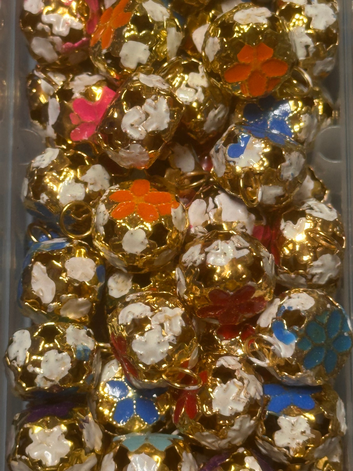 Jingle bell metal pendants/ hand painted flowers on them/ 16mm approx.