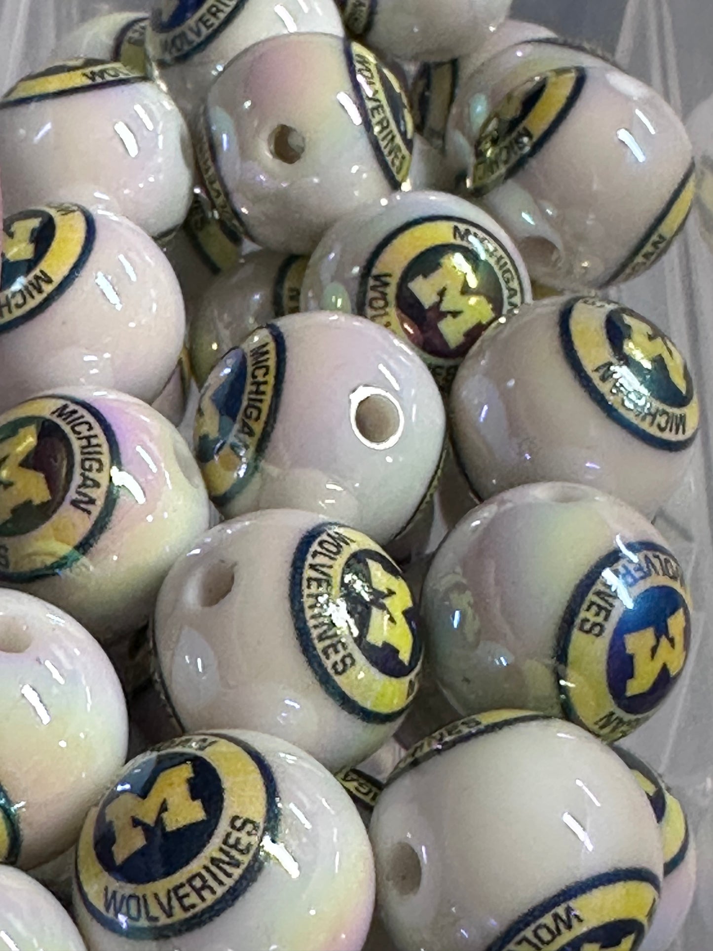 16mm Sports Print Beads • Set of 10 • Great for Pens, Keychains & Crafts- Michigan Wolverines