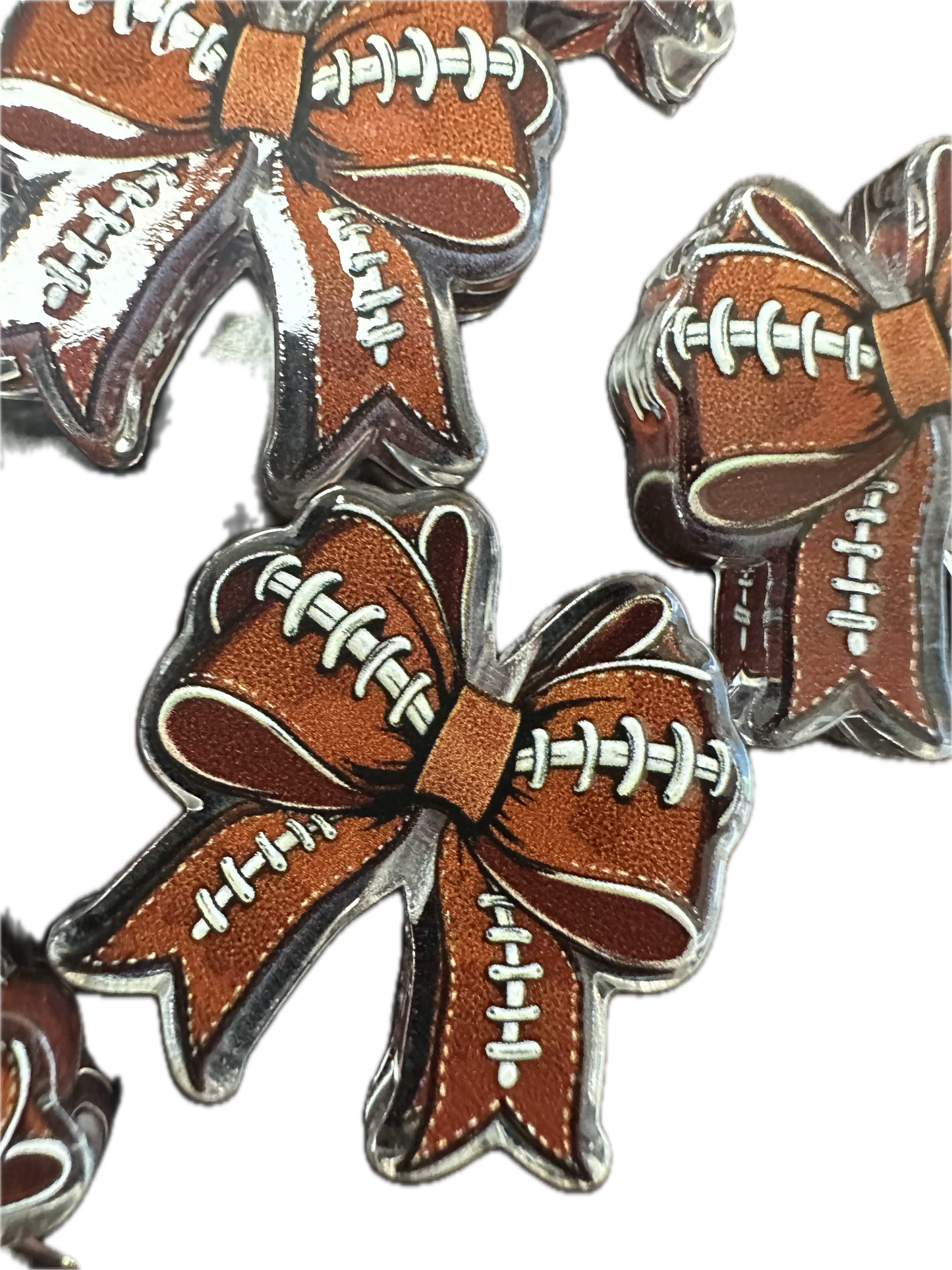 Football bow acrylic focal bead- set of 2/ focal bead/ pen beading / keychain bead/ sports