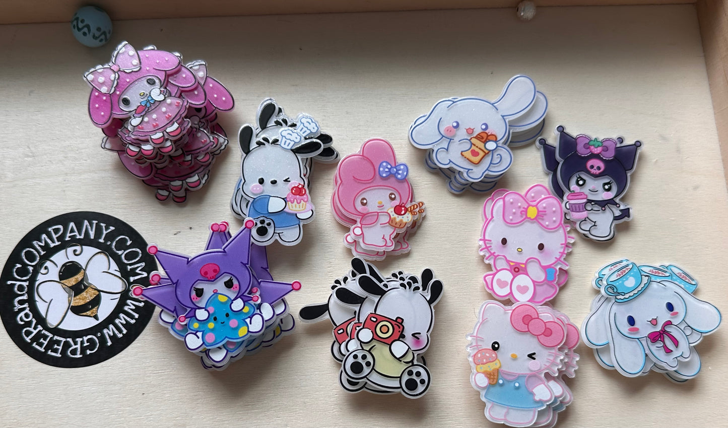 50 acrylic pieces/ cute print/ badge reel/ character acrylic badge/ 10 different designs