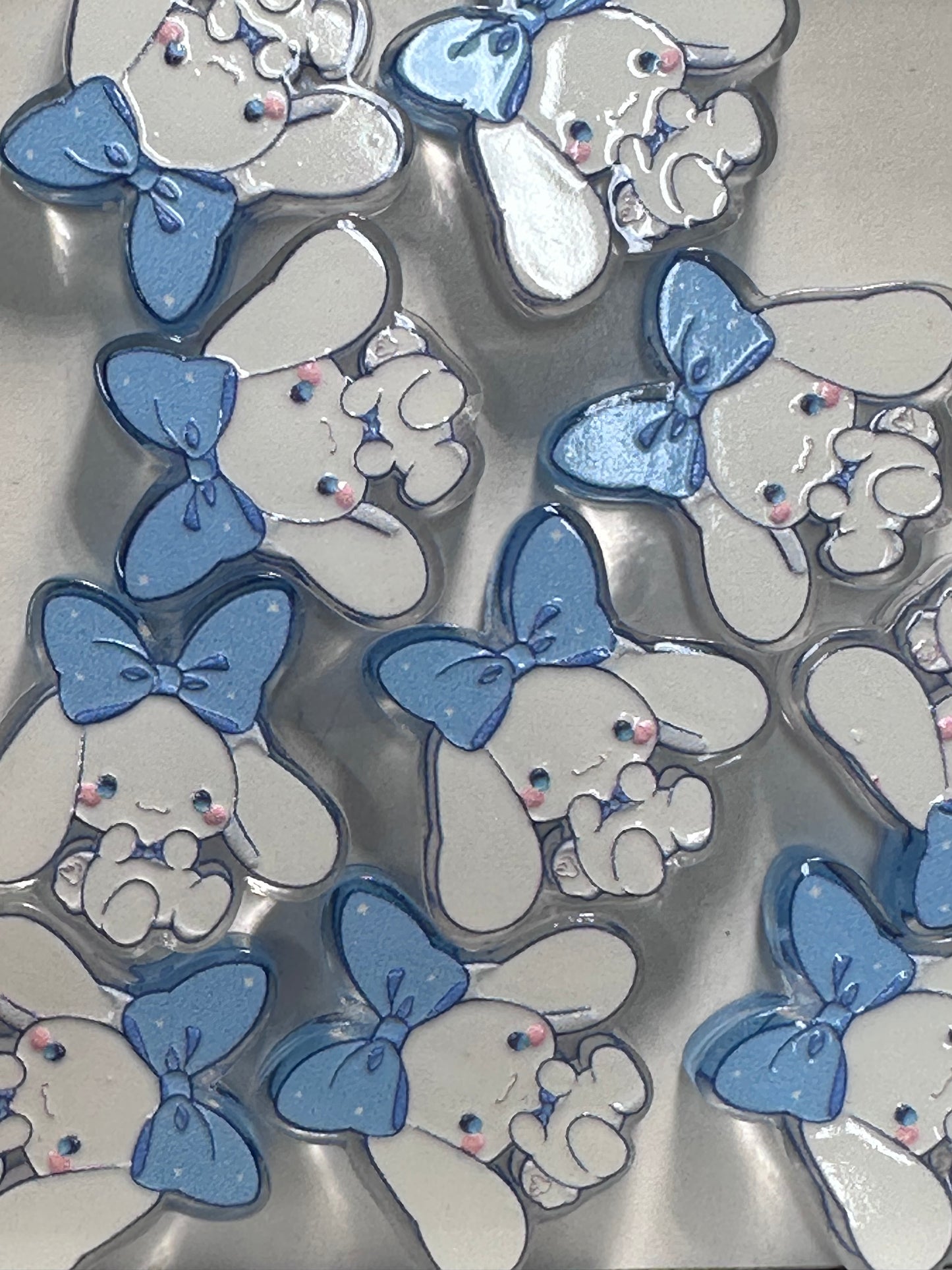 White puppy with blue bow acrylic focal bead- set of 2/ focal bead/ pen beading / keychain bead