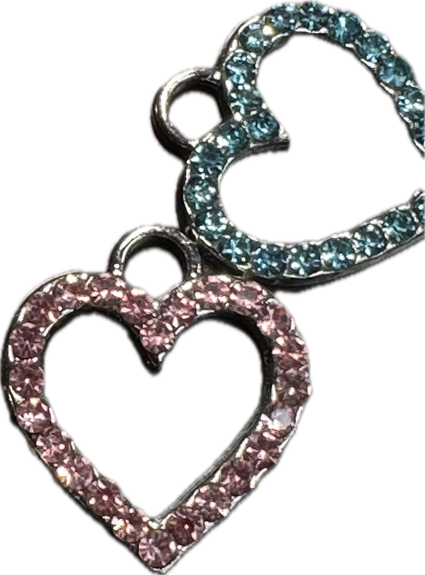 Rhinestone enamel metal charms/ DIY charm bracelet/ DIY necklace blue and pink hearts