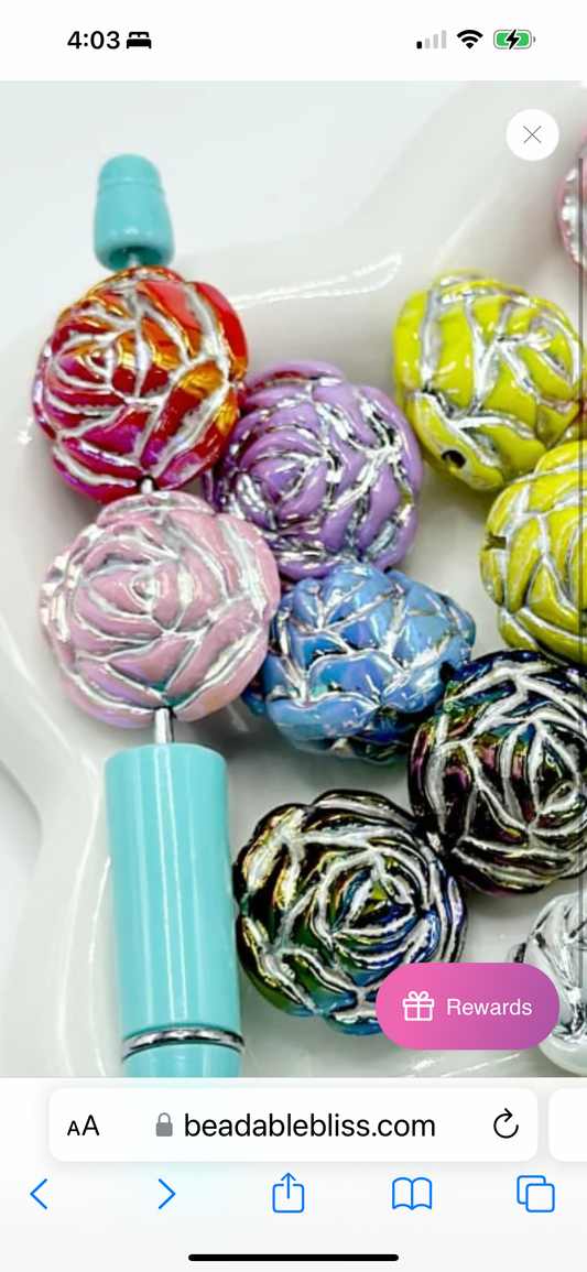 Five (5) Acrylic flower bead included/fancy Bead/ beadable pen/ keychain bead/ pastel beads/assorted colors/23+mm