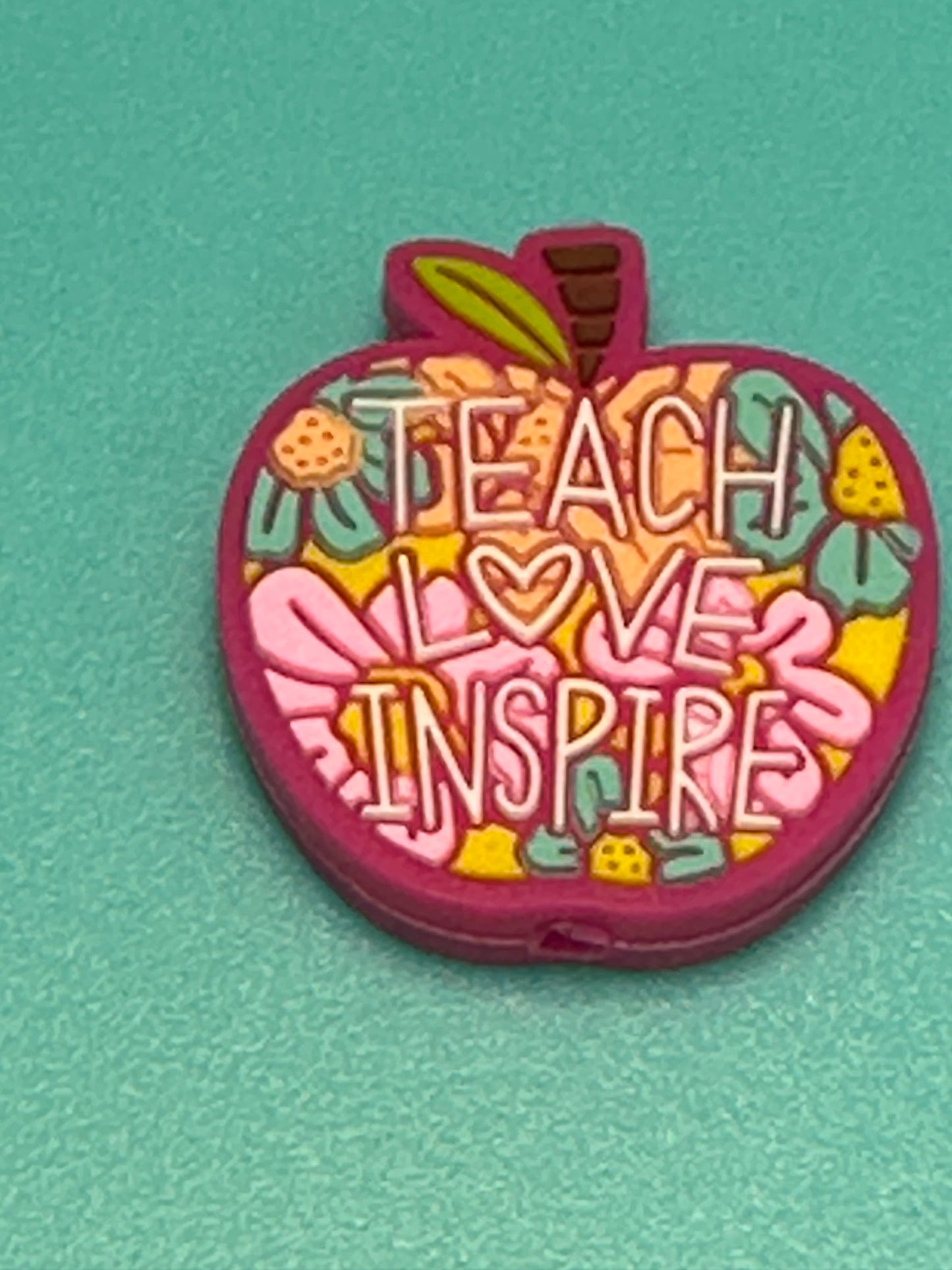 Teach Love InspireApple School Teacher Focal Bead/ beadable pen/ Silicone bead/ keychain bead/ teach