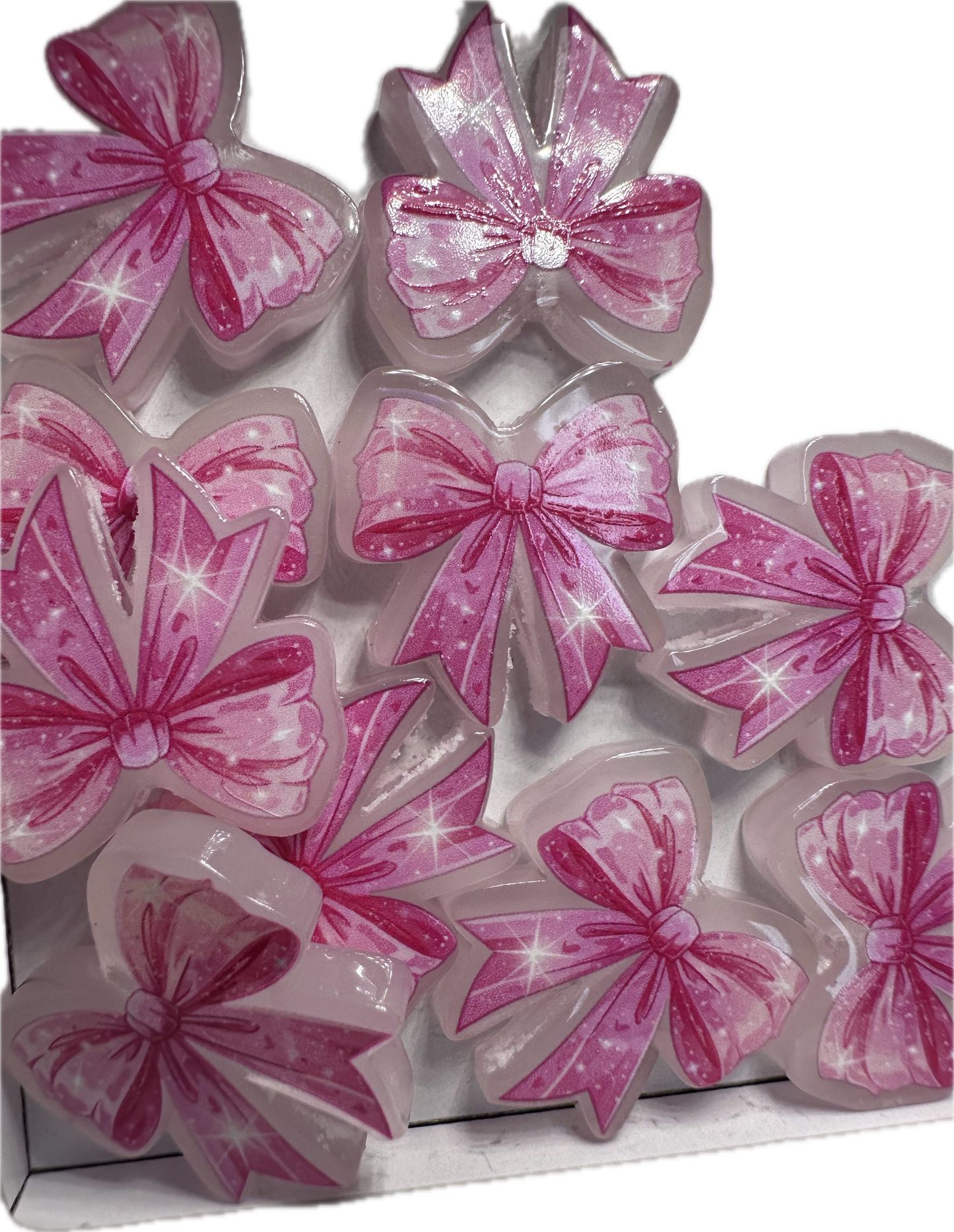 Luminous pink bow acrylic focal bead- set of 2/ focal bead/ pen beading / keychain bead/ glow in the dark
