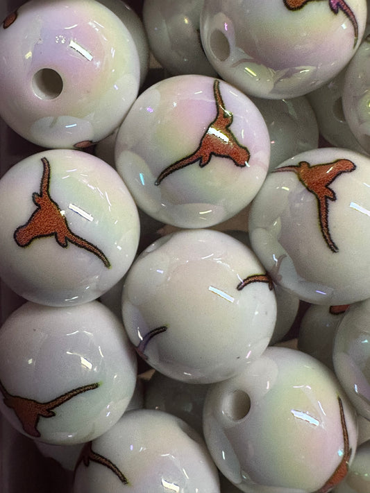 Texas Longhorns 16mm Sports Print Beads • Set of 10 • Great for Pens, Keychains & Crafts