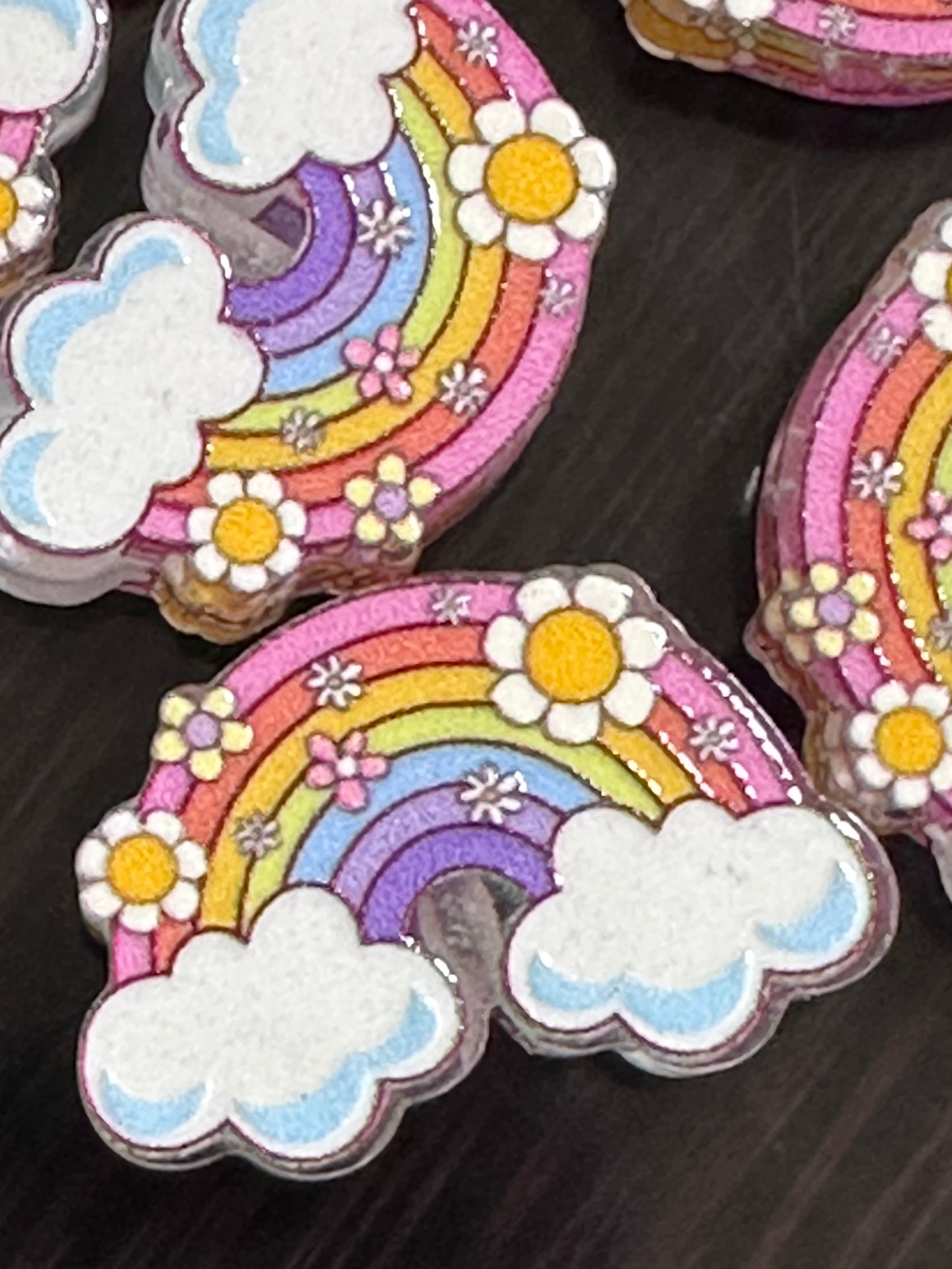 Rainbow with clouds acrylic focal bead- set of 2/ focal bead/ pen beading / keychain bead/