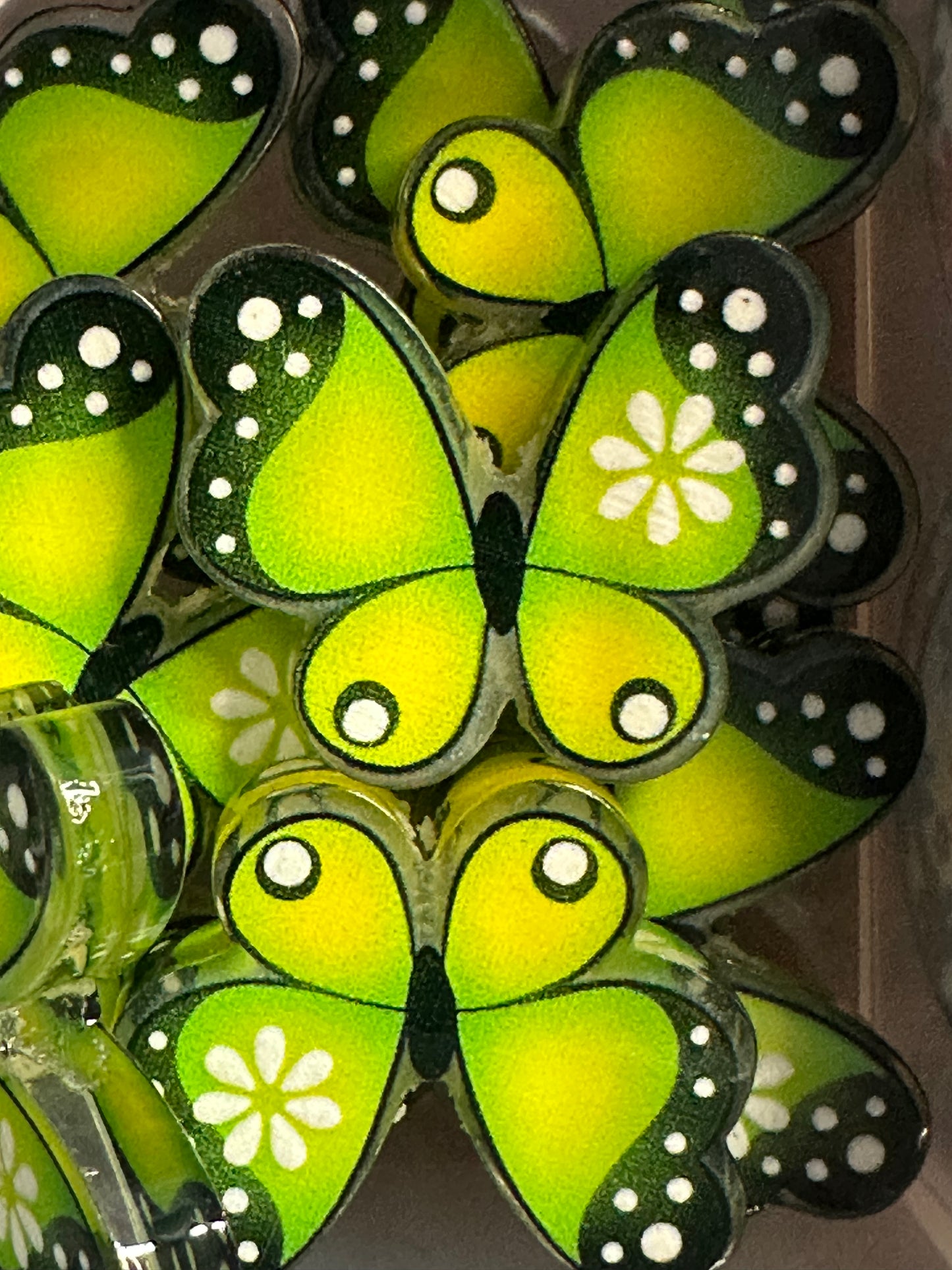 Bright green butterfly acrylic focal bead- set of 2/ focal bead/ pen beading / keychain bead/