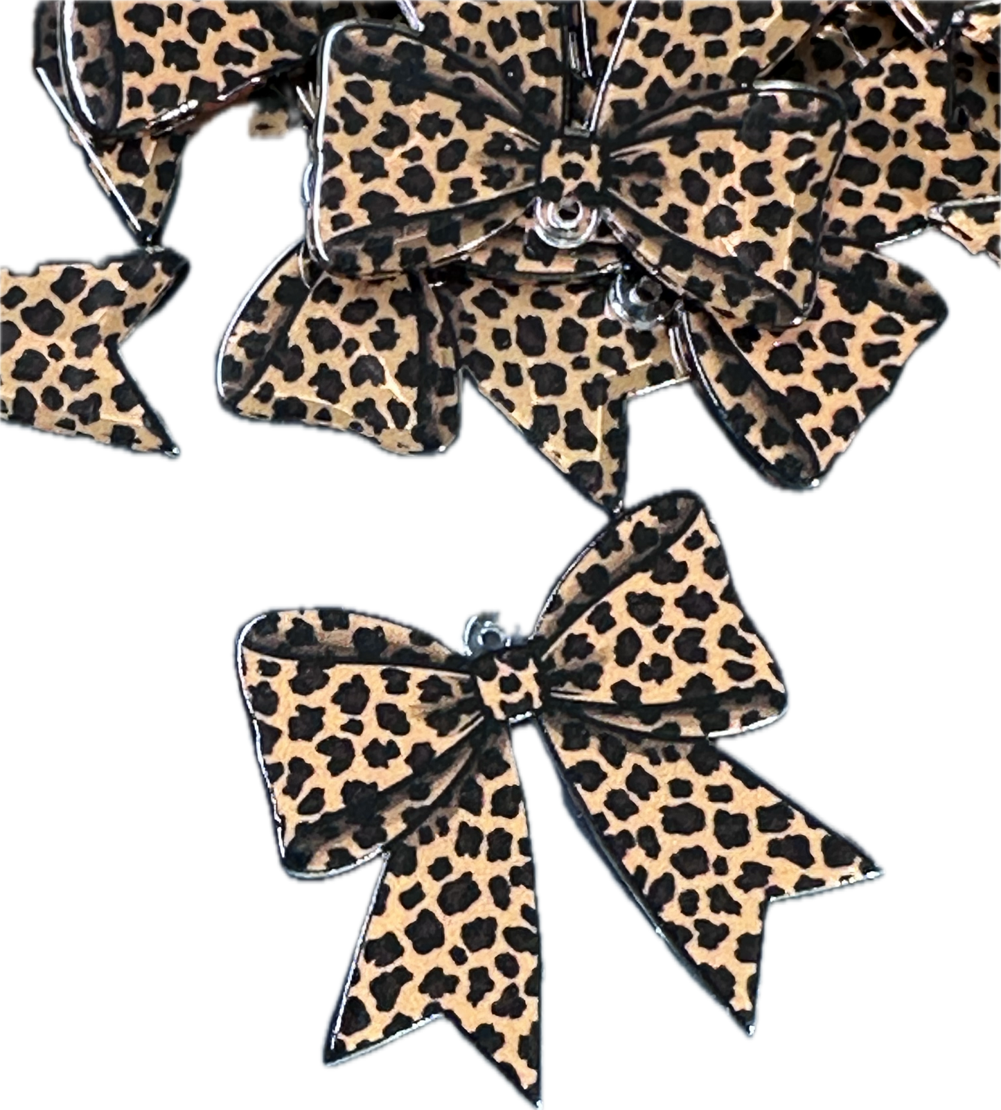 Cute Leopard Print Bow Acrylic Pendants – Cute Bow Charms for DIY Crafts (Set of 5)