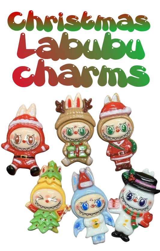 Labubu Christmas flat back charms/ Six different charms included /acrylic pieces perfect for DIY phone cases
