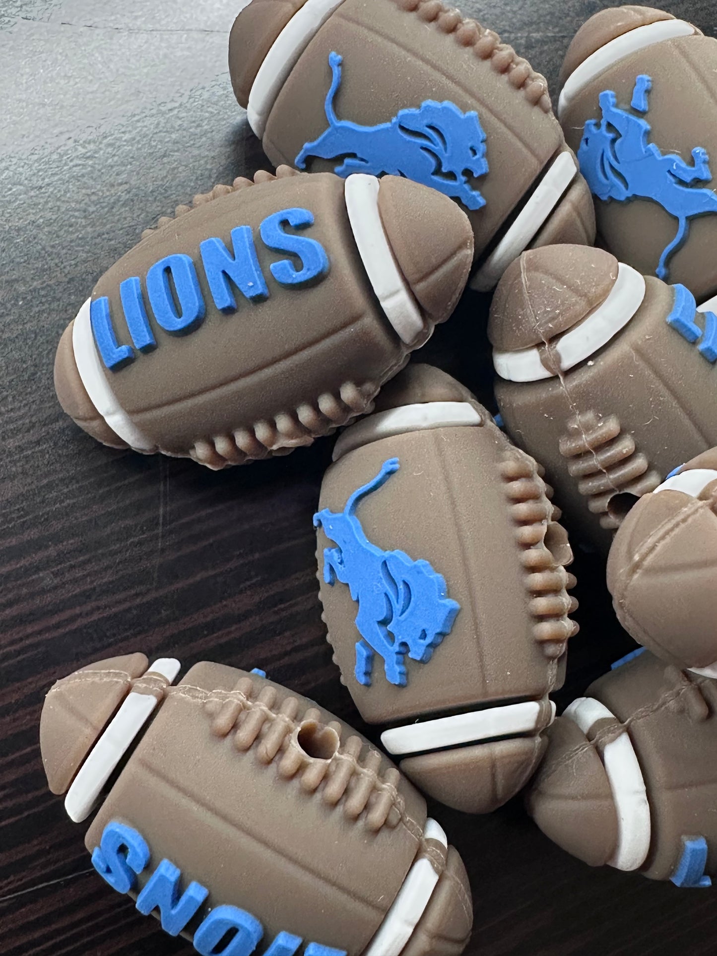 3D Detroit Lions football shaped focal bead/ silicone bead for DIY /brown and blue