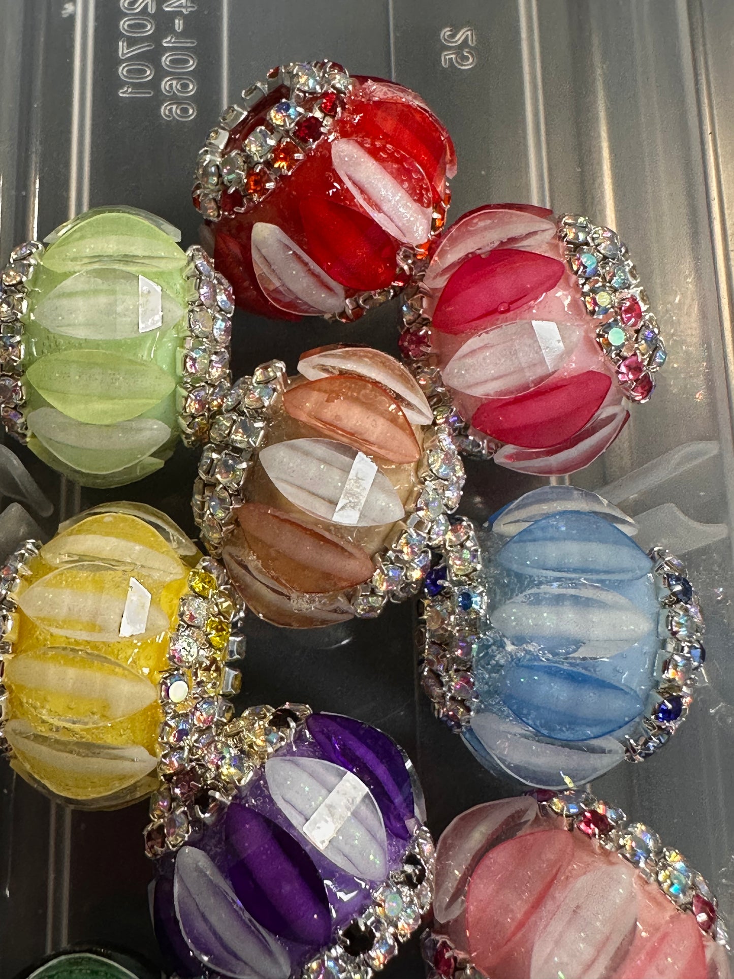 Handmade Rhinestone Accent Bead – Various Colors - Set of 5/ elegant handcrafted beads/ pen bead/ bag charm bead style #2/Fancy beads